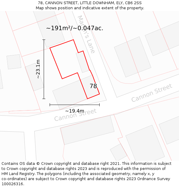 78, CANNON STREET, LITTLE DOWNHAM, ELY, CB6 2SS: Plot and title map