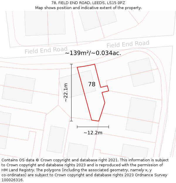 78, FIELD END ROAD, LEEDS, LS15 0PZ: Plot and title map