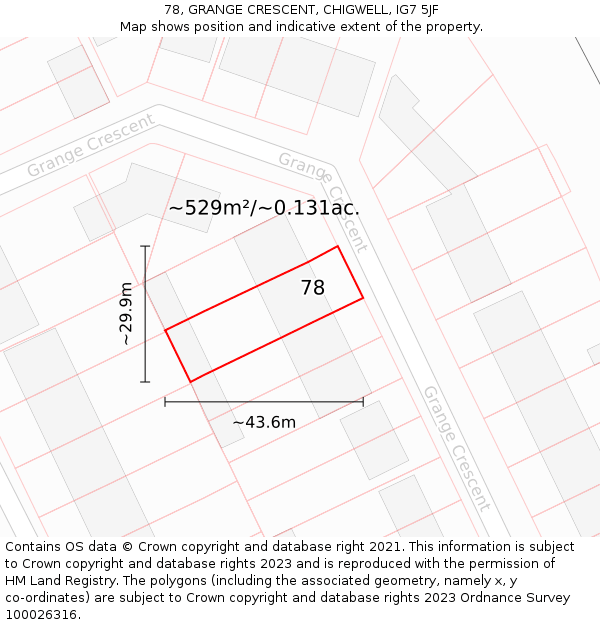 78, GRANGE CRESCENT, CHIGWELL, IG7 5JF: Plot and title map