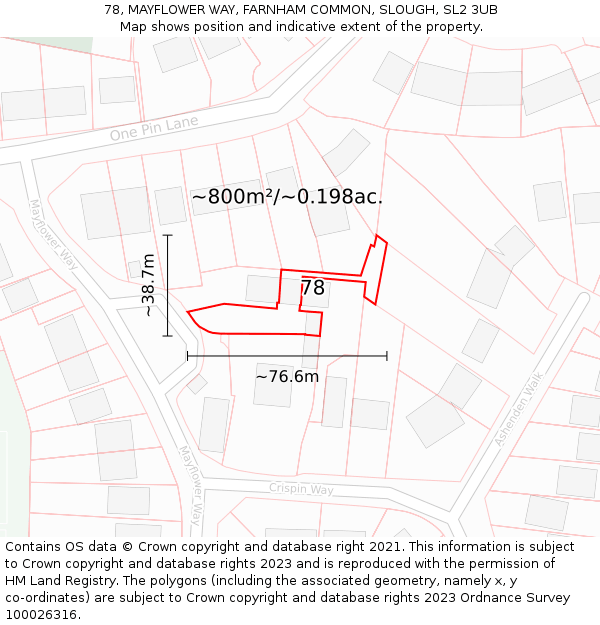 78, MAYFLOWER WAY, FARNHAM COMMON, SLOUGH, SL2 3UB: Plot and title map