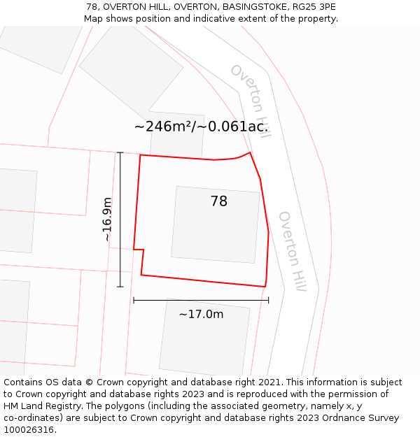 78, OVERTON HILL, OVERTON, BASINGSTOKE, RG25 3PE: Plot and title map