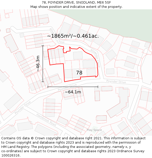 78, POYNDER DRIVE, SNODLAND, ME6 5SF: Plot and title map