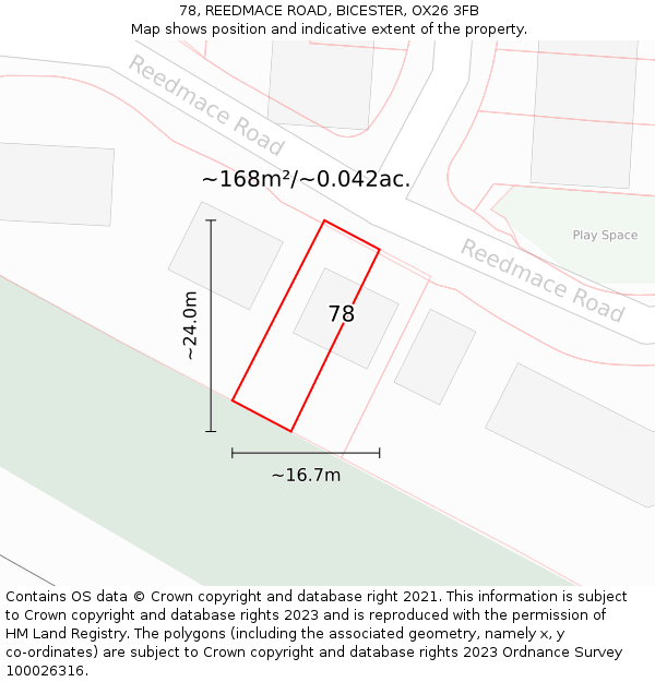 78, REEDMACE ROAD, BICESTER, OX26 3FB: Plot and title map