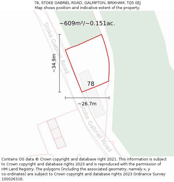 78, STOKE GABRIEL ROAD, GALMPTON, BRIXHAM, TQ5 0EJ: Plot and title map