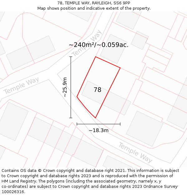 78, TEMPLE WAY, RAYLEIGH, SS6 9PP: Plot and title map