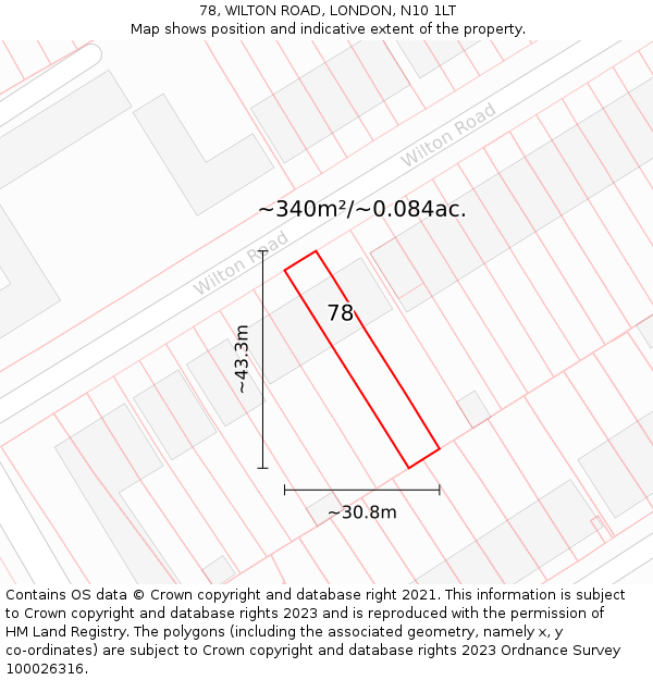 78, WILTON ROAD, LONDON, N10 1LT: Plot and title map