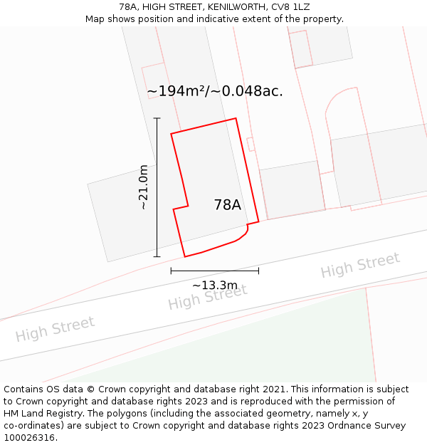 78A, HIGH STREET, KENILWORTH, CV8 1LZ: Plot and title map