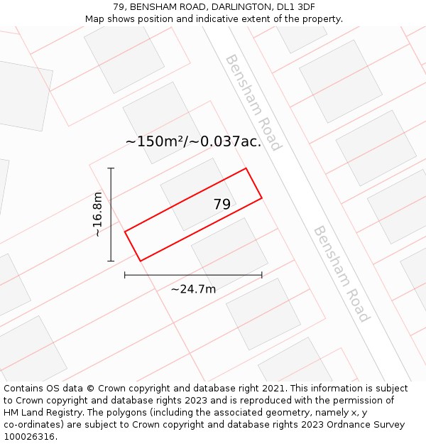 79, BENSHAM ROAD, DARLINGTON, DL1 3DF: Plot and title map