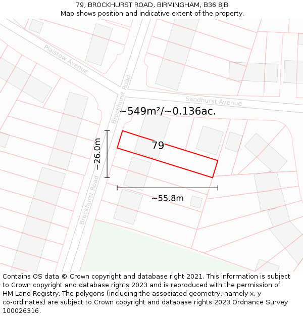 79, BROCKHURST ROAD, BIRMINGHAM, B36 8JB: Plot and title map