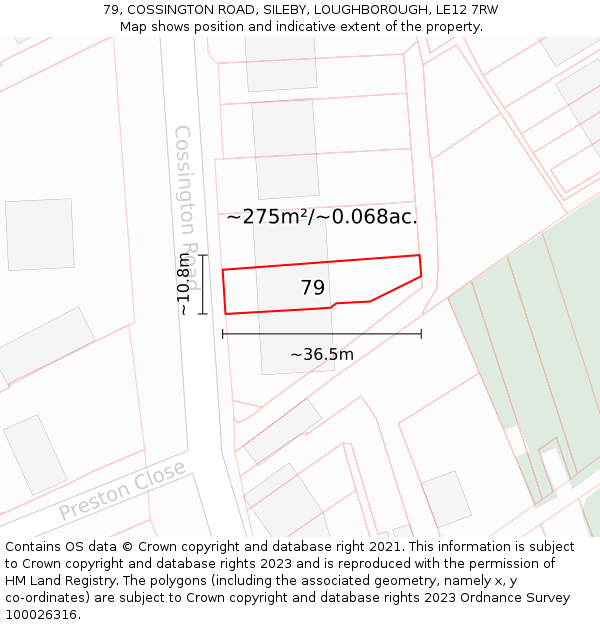 79, COSSINGTON ROAD, SILEBY, LOUGHBOROUGH, LE12 7RW: Plot and title map