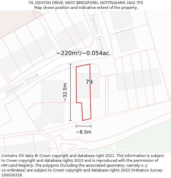 79, DENTON DRIVE, WEST BRIDGFORD, NOTTINGHAM, NG2 7FS: Plot and title map