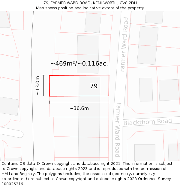 79, FARMER WARD ROAD, KENILWORTH, CV8 2DH: Plot and title map