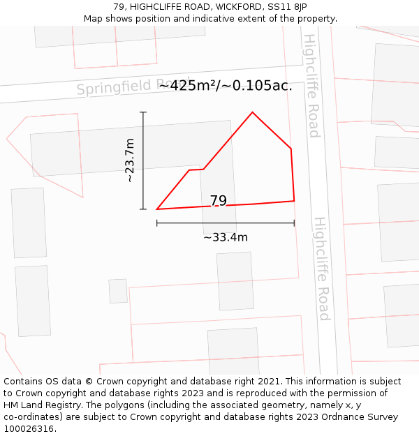 79, HIGHCLIFFE ROAD, WICKFORD, SS11 8JP: Plot and title map