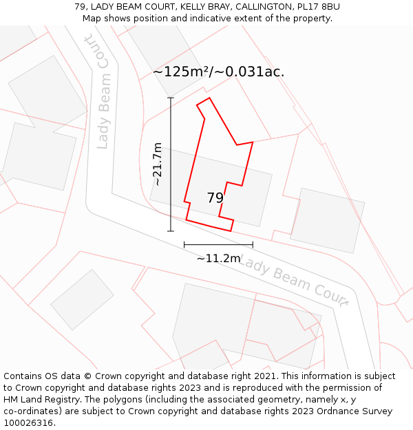 79, LADY BEAM COURT, KELLY BRAY, CALLINGTON, PL17 8BU: Plot and title map