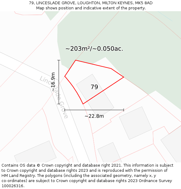 79, LINCESLADE GROVE, LOUGHTON, MILTON KEYNES, MK5 8AD: Plot and title map