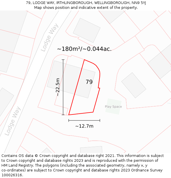 79, LODGE WAY, IRTHLINGBOROUGH, WELLINGBOROUGH, NN9 5YJ: Plot and title map