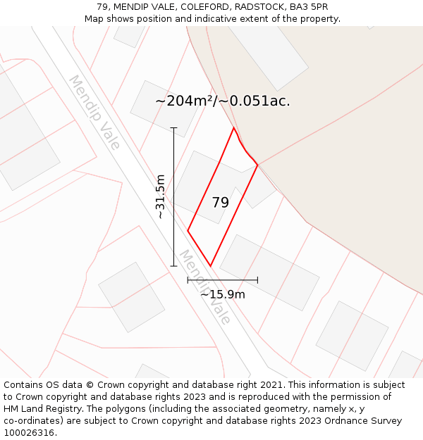 79, MENDIP VALE, COLEFORD, RADSTOCK, BA3 5PR: Plot and title map