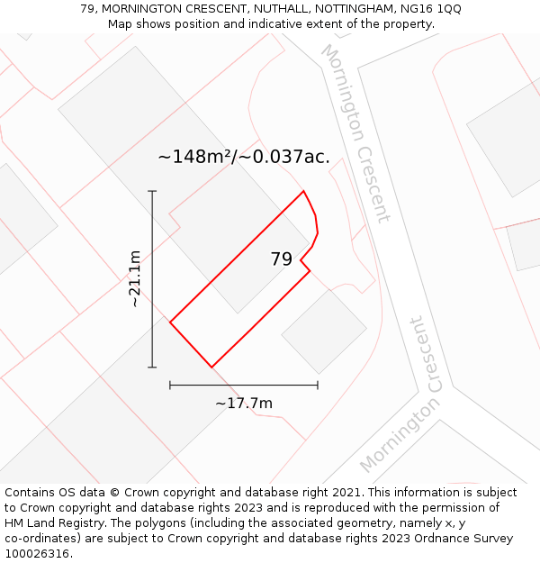 79, MORNINGTON CRESCENT, NUTHALL, NOTTINGHAM, NG16 1QQ: Plot and title map