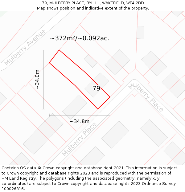 79, MULBERRY PLACE, RYHILL, WAKEFIELD, WF4 2BD: Plot and title map