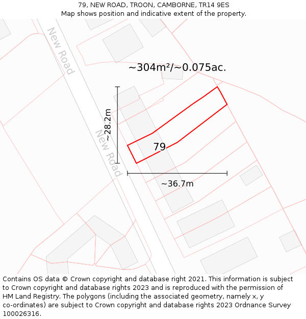 79, NEW ROAD, TROON, CAMBORNE, TR14 9ES: Plot and title map