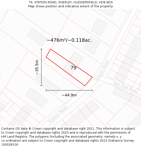 79, STATION ROAD, SHEPLEY, HUDDERSFIELD, HD8 8DS: Plot and title map