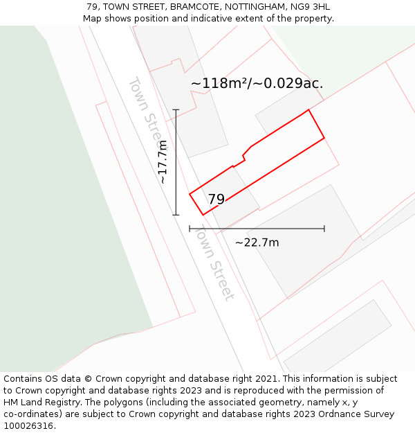 79, TOWN STREET, BRAMCOTE, NOTTINGHAM, NG9 3HL: Plot and title map
