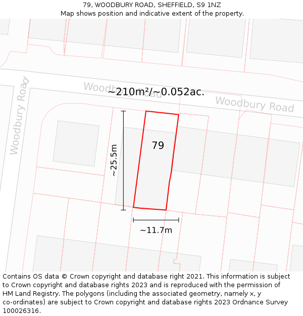 79, WOODBURY ROAD, SHEFFIELD, S9 1NZ: Plot and title map