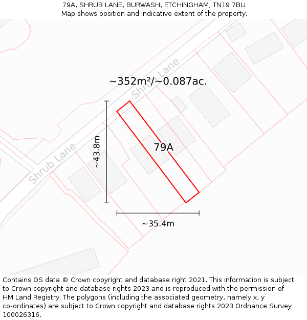 79A, SHRUB LANE, BURWASH, ETCHINGHAM, TN19 7BU: Plot and title map
