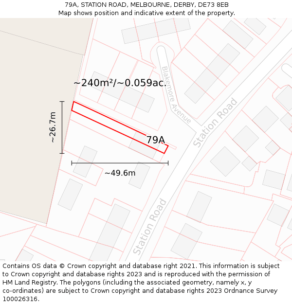 79A, STATION ROAD, MELBOURNE, DERBY, DE73 8EB: Plot and title map