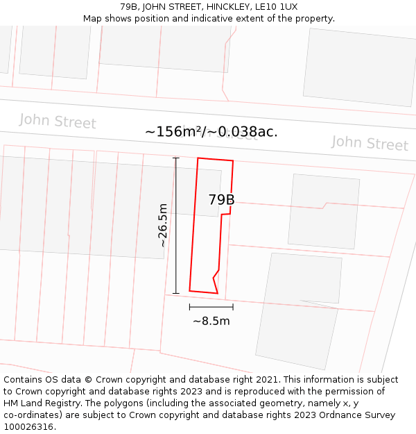 79B, JOHN STREET, HINCKLEY, LE10 1UX: Plot and title map