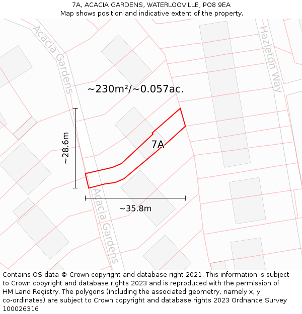 7A, ACACIA GARDENS, WATERLOOVILLE, PO8 9EA: Plot and title map