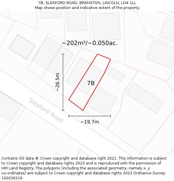 7B, SLEAFORD ROAD, BRANSTON, LINCOLN, LN4 1LL: Plot and title map