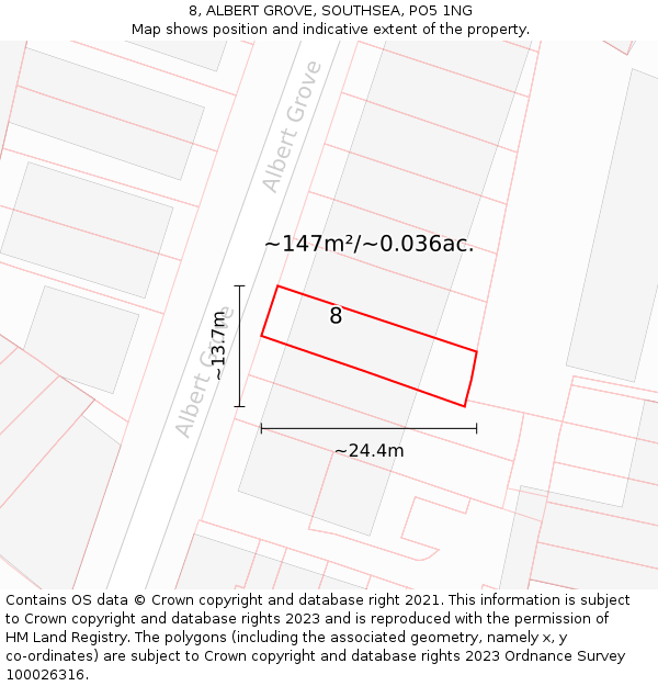 8, ALBERT GROVE, SOUTHSEA, PO5 1NG: Plot and title map