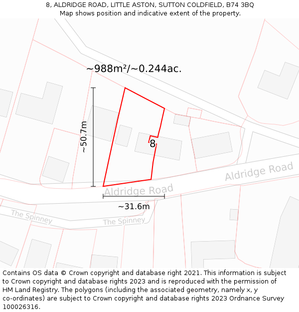 8, ALDRIDGE ROAD, LITTLE ASTON, SUTTON COLDFIELD, B74 3BQ: Plot and title map