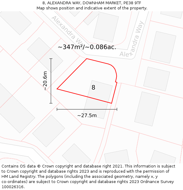 8, ALEXANDRA WAY, DOWNHAM MARKET, PE38 9TF: Plot and title map