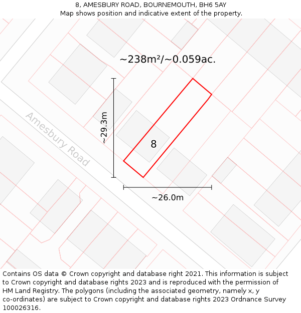 8, AMESBURY ROAD, BOURNEMOUTH, BH6 5AY: Plot and title map