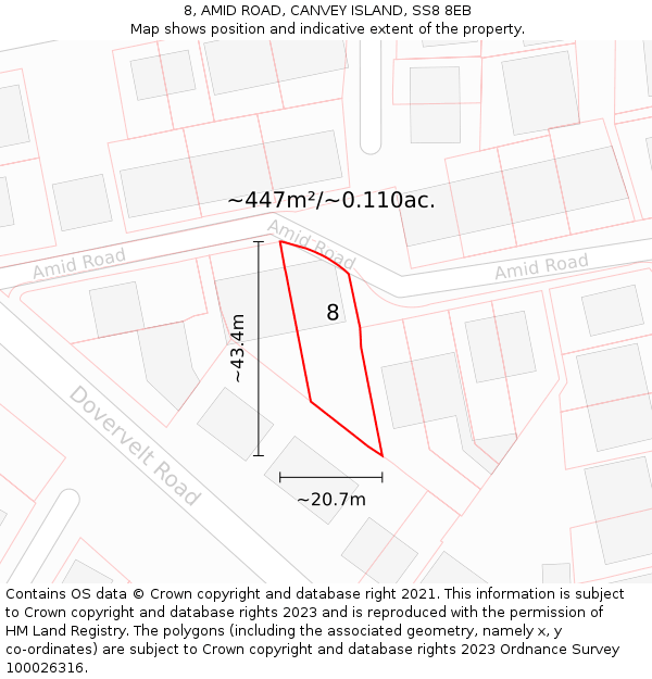 8, AMID ROAD, CANVEY ISLAND, SS8 8EB: Plot and title map