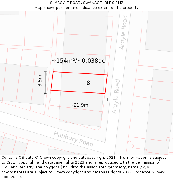 8, ARGYLE ROAD, SWANAGE, BH19 1HZ: Plot and title map