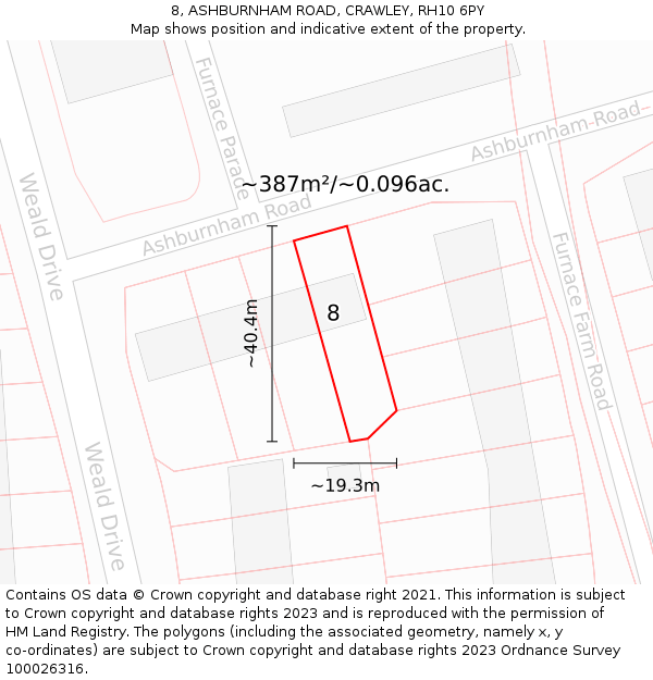 8, ASHBURNHAM ROAD, CRAWLEY, RH10 6PY: Plot and title map