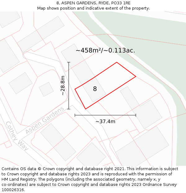 8, ASPEN GARDENS, RYDE, PO33 1RE: Plot and title map