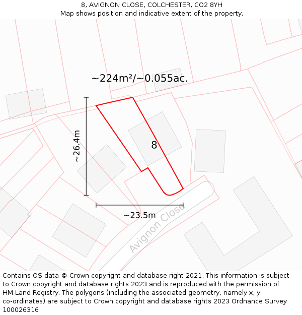 8, AVIGNON CLOSE, COLCHESTER, CO2 8YH: Plot and title map