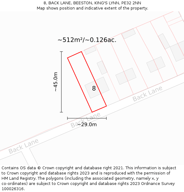 8, BACK LANE, BEESTON, KING'S LYNN, PE32 2NN: Plot and title map