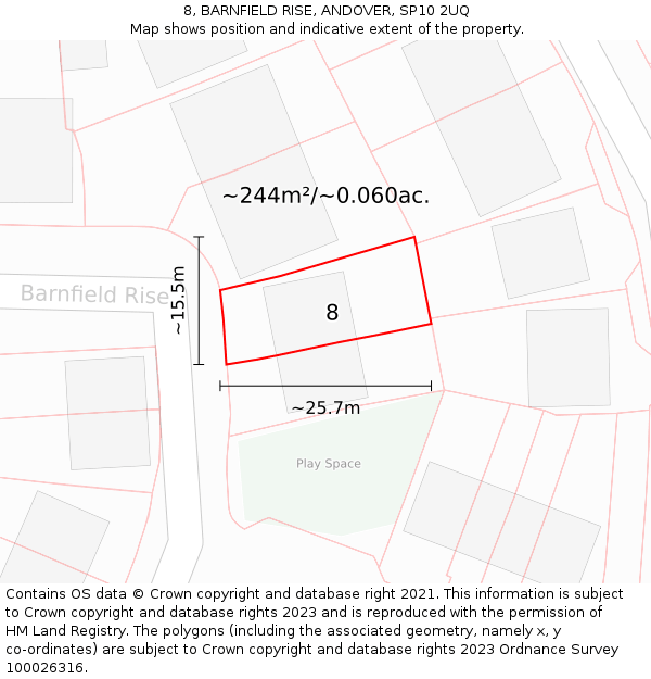 8, BARNFIELD RISE, ANDOVER, SP10 2UQ: Plot and title map