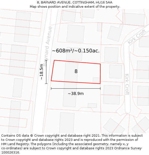 8, BAYNARD AVENUE, COTTINGHAM, HU16 5AA: Plot and title map