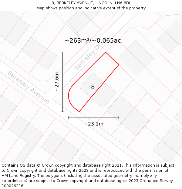 8, BERKELEY AVENUE, LINCOLN, LN6 8BL: Plot and title map