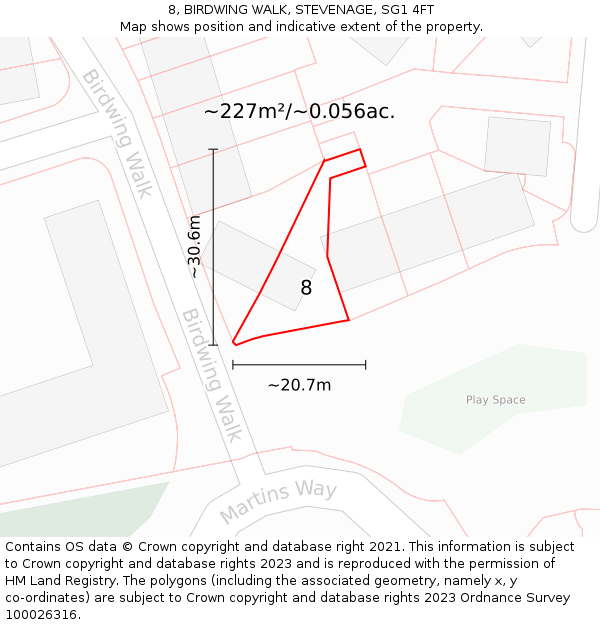 8, BIRDWING WALK, STEVENAGE, SG1 4FT: Plot and title map