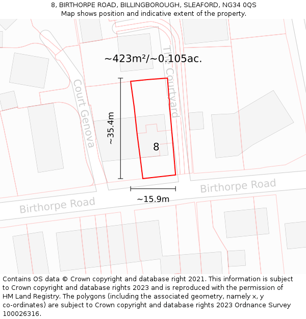 8, BIRTHORPE ROAD, BILLINGBOROUGH, SLEAFORD, NG34 0QS: Plot and title map