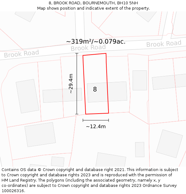 8, BROOK ROAD, BOURNEMOUTH, BH10 5NH: Plot and title map