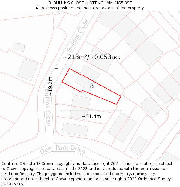 8, BULLINS CLOSE, NOTTINGHAM, NG5 8SE: Plot and title map