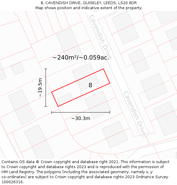 8, CAVENDISH DRIVE, GUISELEY, LEEDS, LS20 8DR: Plot and title map